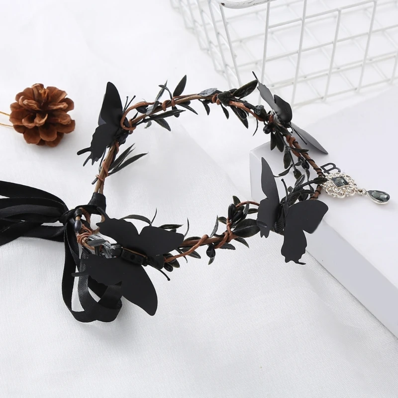 Charm Witch Costume Hair Hoop Gothic Dark Butterfly Crystal Hair Styling for Live Show Headband Gothic Carnivals