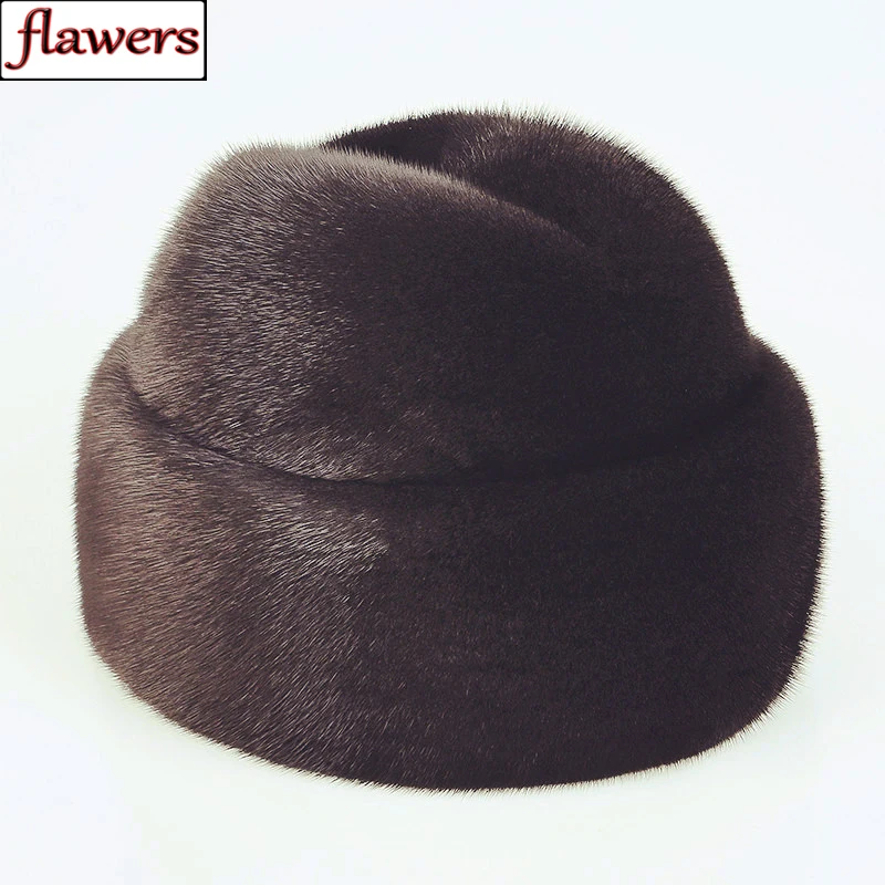 2024 Winter Unisex Top Real Mink Fur Bomber Hat Male Genuine Marten Head Warm Black/Brown Caps Best Gift For parent Gorras