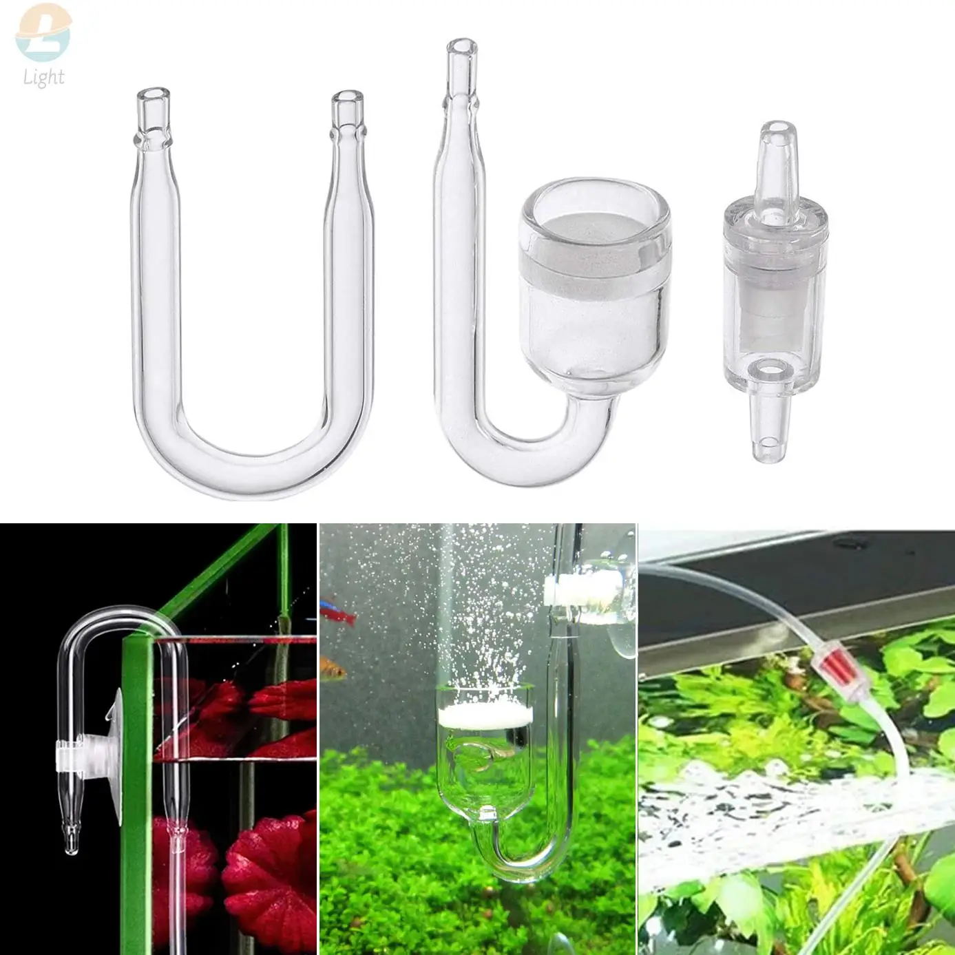 Aquarium CO2 Diffuser Kits U Shaped Connector Air Tube Check Valve Carbon Dioxide Atomizer 4 Pieces Set For Fish Tank Plants