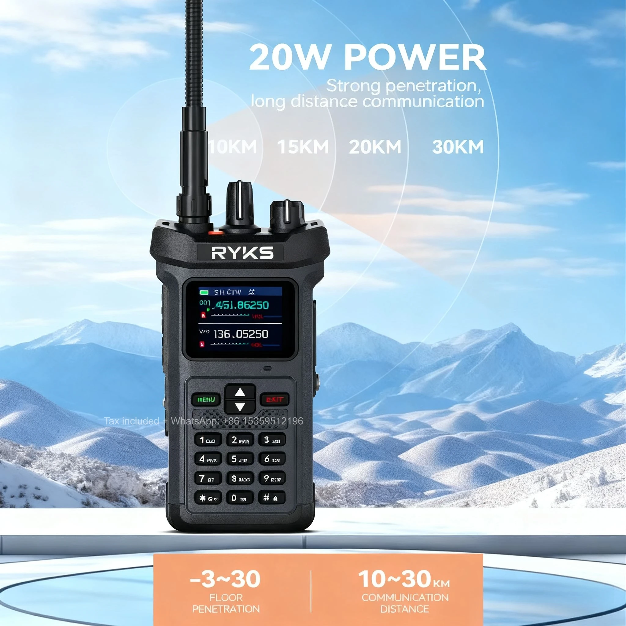 Ry-8500 20 واط عالية الطاقة طويلة المدى أجهزة اتصال لاسلكية نسخة تردد متعدد الموجات نوع-C شاحن مجموعة لاسلكية التخييم هام