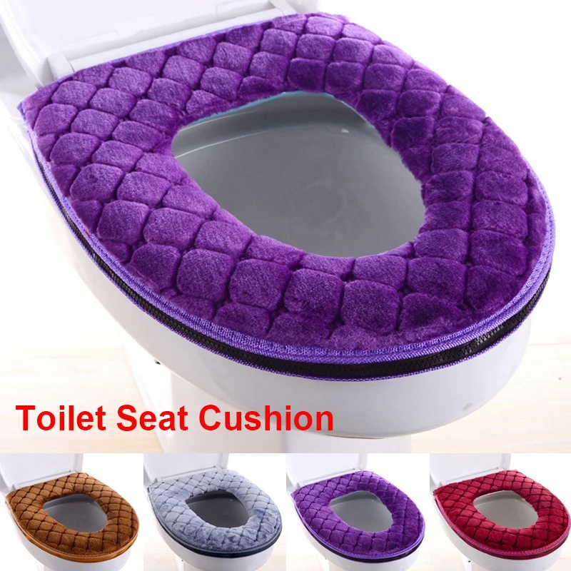 Thickened Toilet Seat Cushion Bathroom Plush Toilet Seat Cover Home Winter Warm Soft Washable Toilet Seat Gasket with Zipper