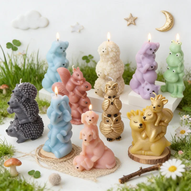3D Überlappende Tier-Silikonformen: Niedliche Schafe, Elefanten, Frösche, Katzen, Hunde, Eulen für Kerzen, Gips, Harz, DIY Heimdekoration und Basteln