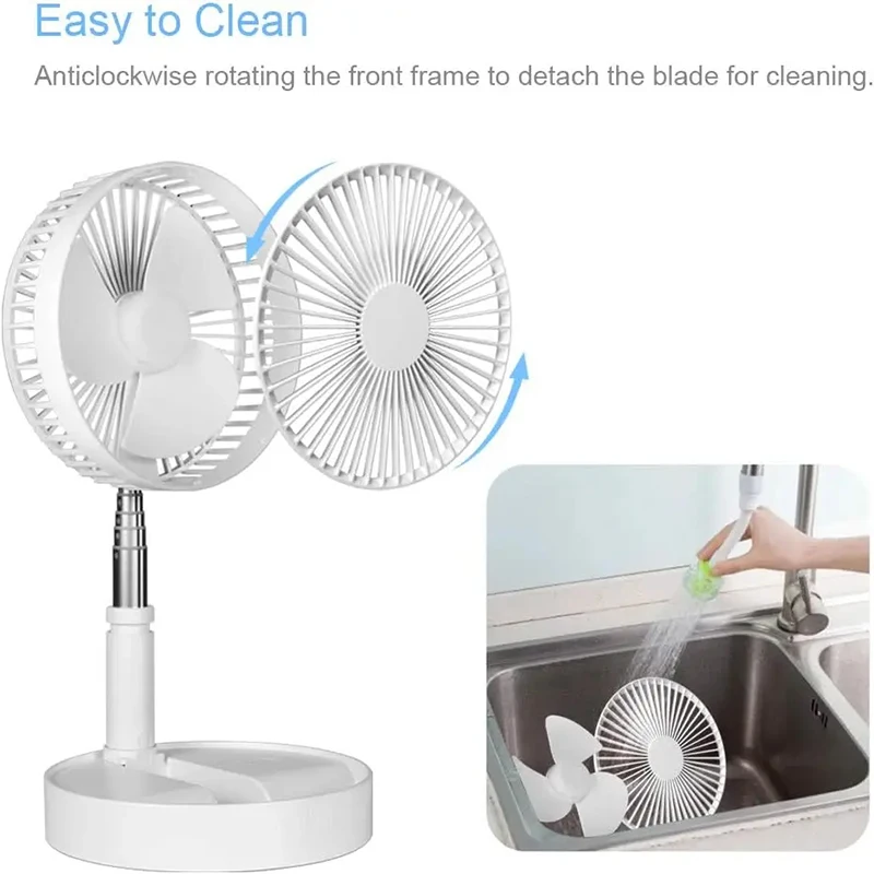 Tragbarer, faltbarer, teleskopischer, wiederaufladbarer Standventilator mit verstellbarer Höhe für Zuhause, Outdoor, Camping, Auto, mit Akku, toll für den Einsatz im Freien. – Detail 4