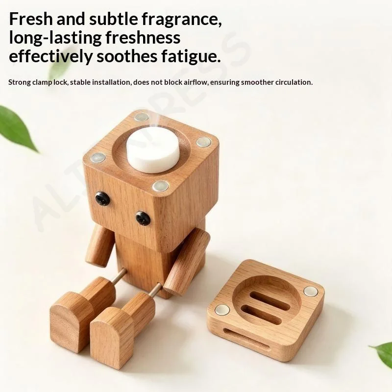[G]Solid Wooden Car Air Freshener Handmade Movable Cartoon Figurine Long Lasting Scent Car Interior Decor for Student Drivers