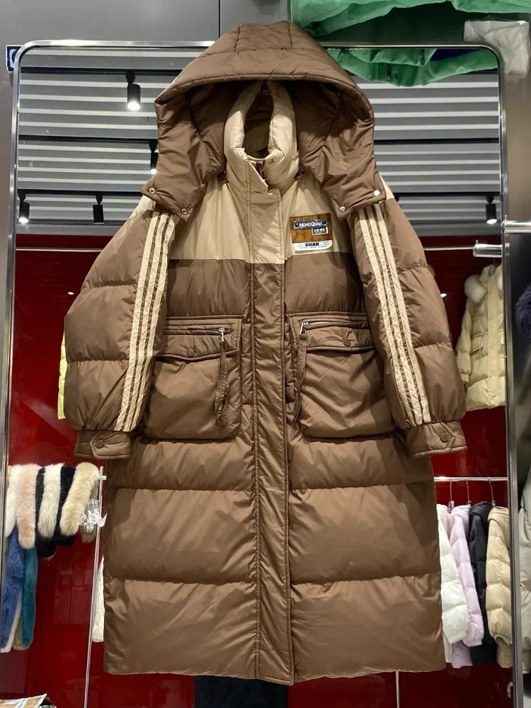 Piumino Extra Large Size addensato maternità inverno di alta qualità coreano Chic con cappuccio allentato lungo piumino d'anatra bianco donna