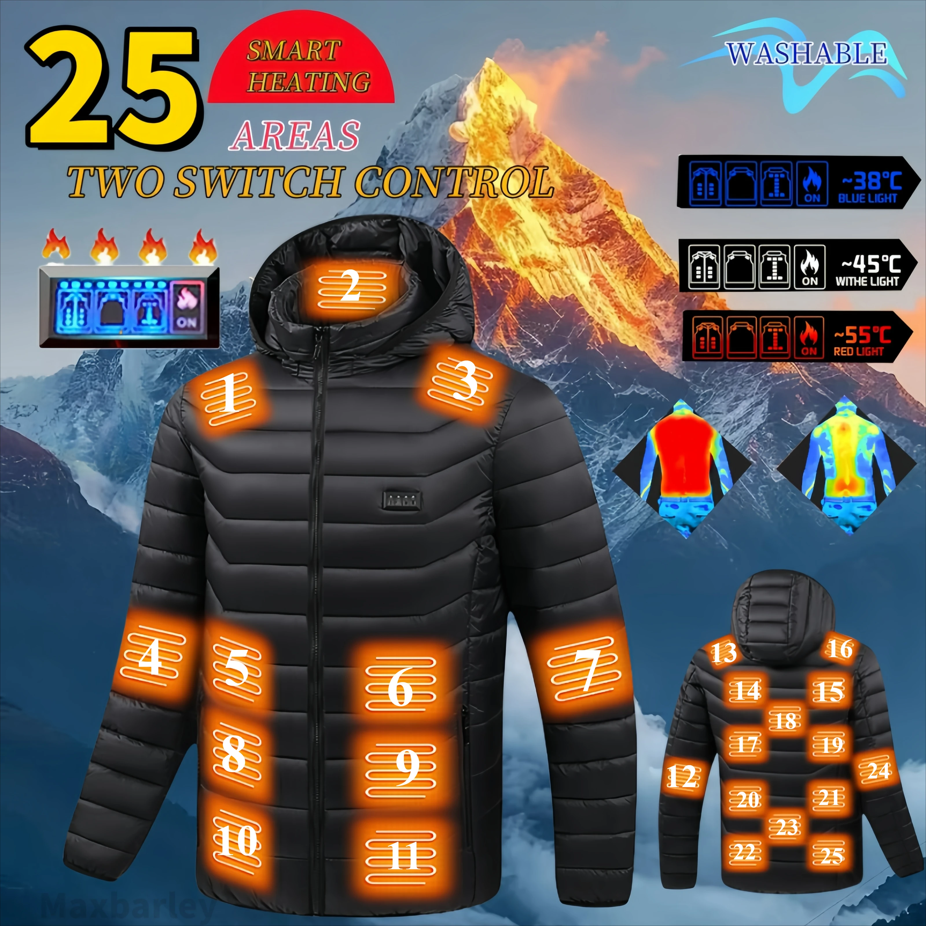 25 Areas Heating Jackets Men\'s Self Heating Parka Women Warm Usb Electric Vest Heating Down Cotton Jacket Winter Ski Clothes 6xl