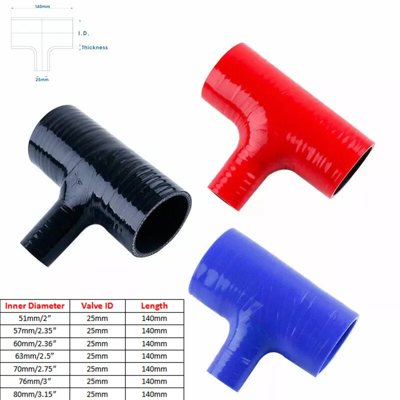 3-Way Valve T-Shape Straight Silicone Hose Coupler For 25mm Dump Valve Bov ID51mm 57mm 60mm 63mm 70mm 76mm 80mm