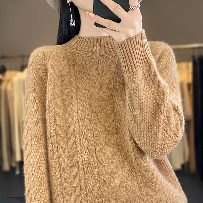 High end Korean knit sweater Blouse Japanese autumn and winter new women's top half high collar solid color sweater