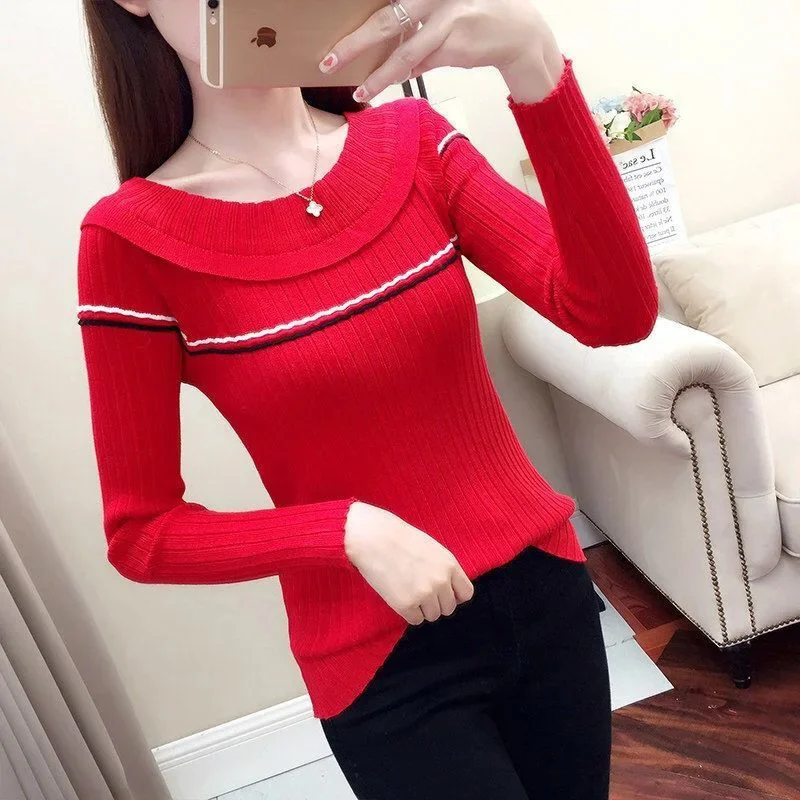 

Women Spring Winter Style Knitted Sweater Pullovers Lady Casual Peter Pan Collar Long Sleeve Pullovers Tops