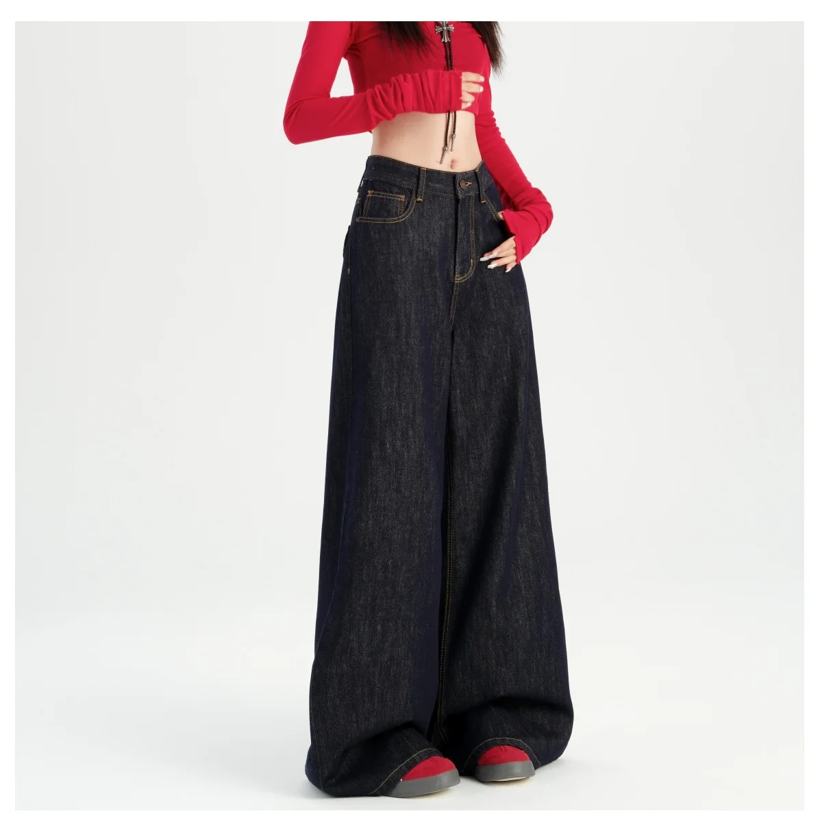 Streetwear Harajuku Women's straight leg wide leg jeans American Retro Classic Baggy Denim Pants Y2K Casual  Denim Trouser 2025