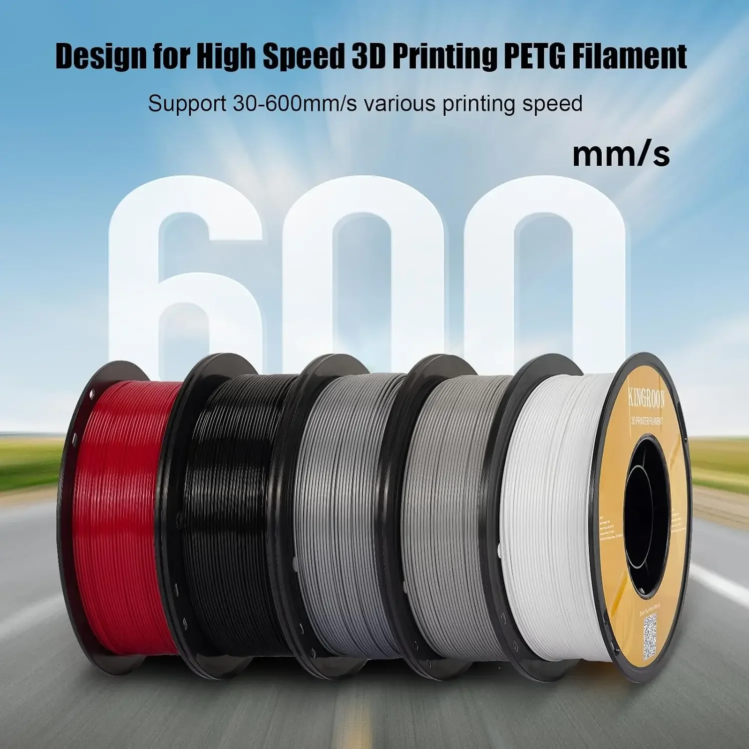 Kingroon High Speed PETG Bundle 3D Printer Filament 1.75mm, 3D Printer Rapid Filament for 30-600mm/s Hyper Printing Filament, Di