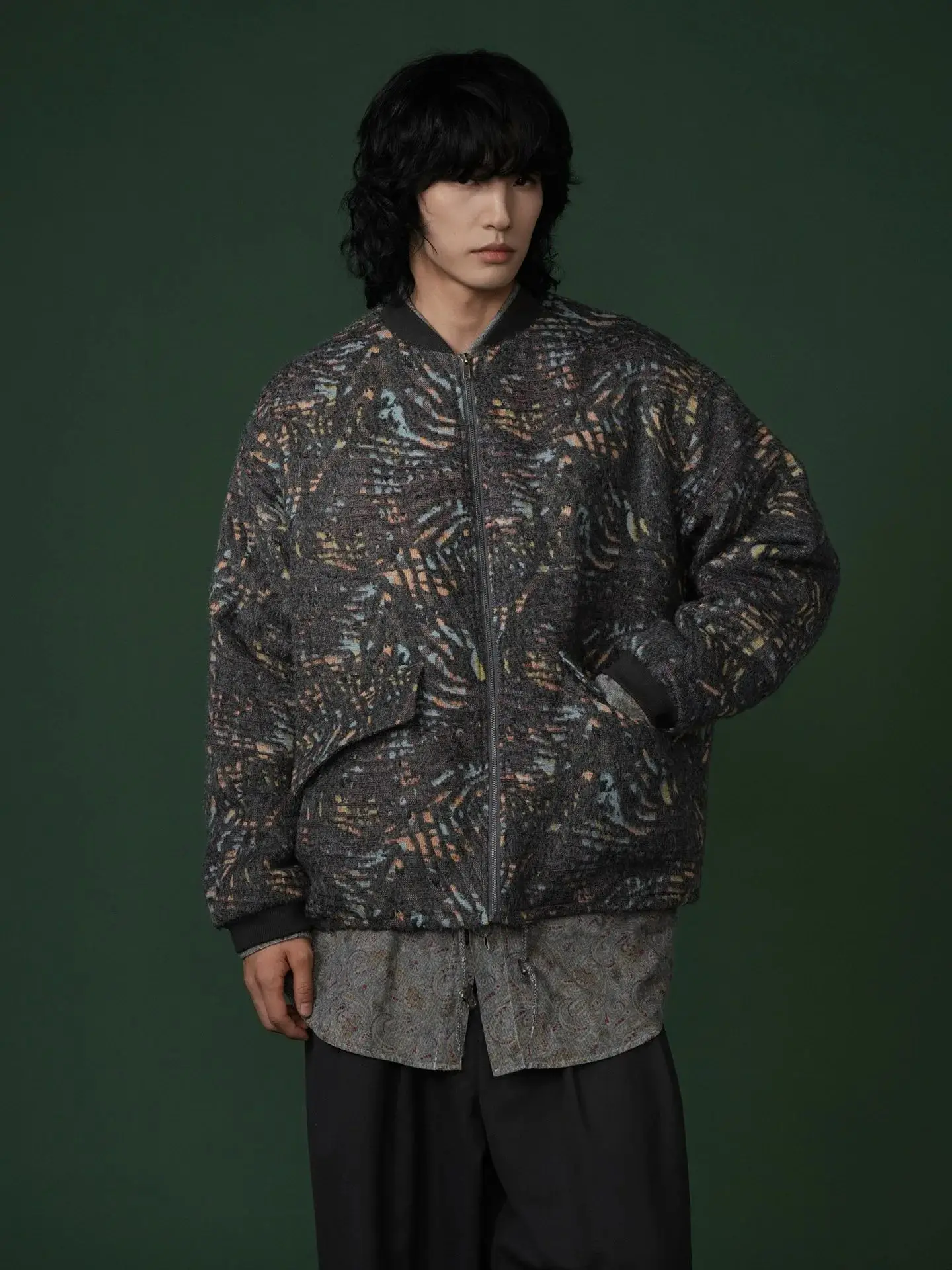 

VintageFloral PatternedTotem Baseball Jacket Coat Japanese Street Baroque Courtly Design for Men And Women Autumn-Winter Fashion