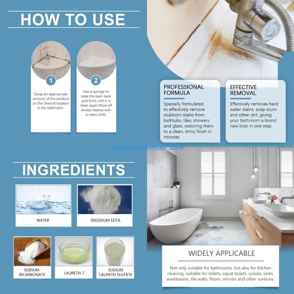 E1PC Bathroom Descaler Foam Cleaner, Upgrade Powerful Bathroom Descaler Foam Cleaner All Purpose Rinse Cleaning Foams with