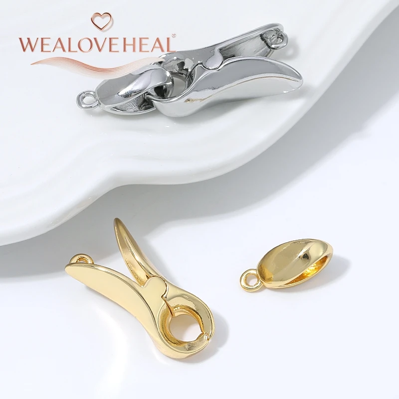 armband verschluss, 1 Stück 18K vergoldeter Messing-Fischmaul-Quetschverschluss, Federdruckknopf-Verschluss mit Endkappen für Perlenarbeiten DIY Schmuckzubehör – Detail 18