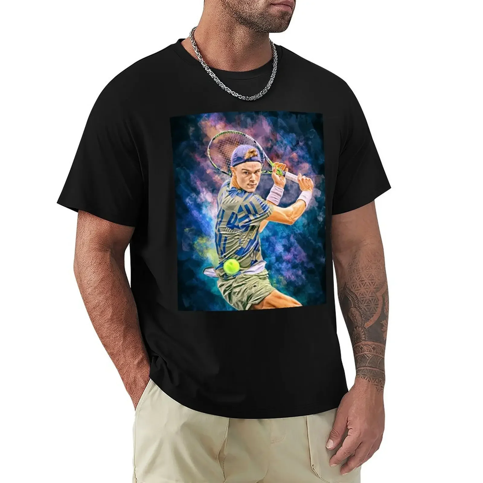 Holger Rune plays backhand. Paris 2022. Digital artwork print art wall . Tennis fan art gift. T-Shirt