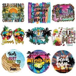 Summer Vibes Iron On Patches Heat Transfer T-Shirt Parches Ropa DIY Heat-Adhesive Clothing Patches Sunsets Sunshine Stickers