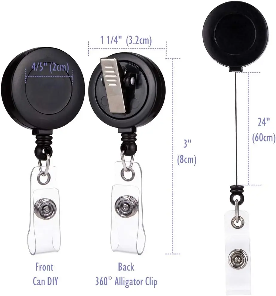 100 Pack - Retractable ID Name Badge Holder Reels with Swivel Alligator Clip (Black, 100 Pack)