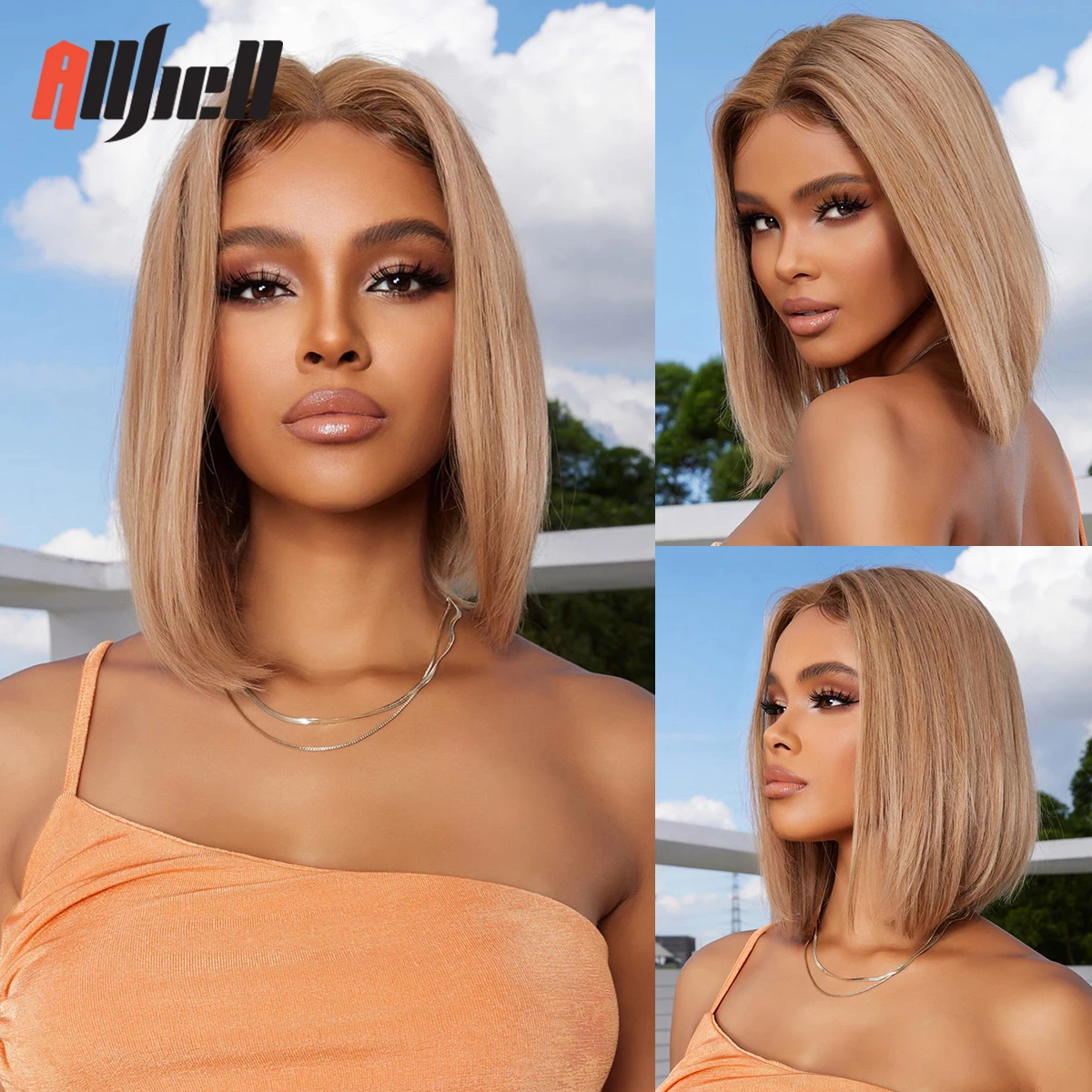 Remy Human Hair Lace Front Wigs Brown Short Straight Bob Human Hair Wig for Black Women Natural HD Transparent Lace Frontal Wig