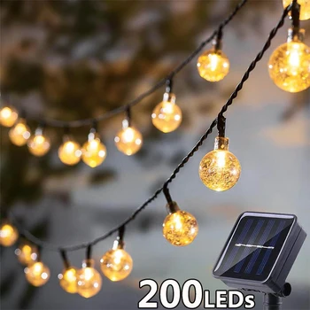 Solar Lichtslingers Outdoor Crystal Fairy Light Kerstslinger 8-modi Waterdicht terraslicht voor tuinfeestdecoratie