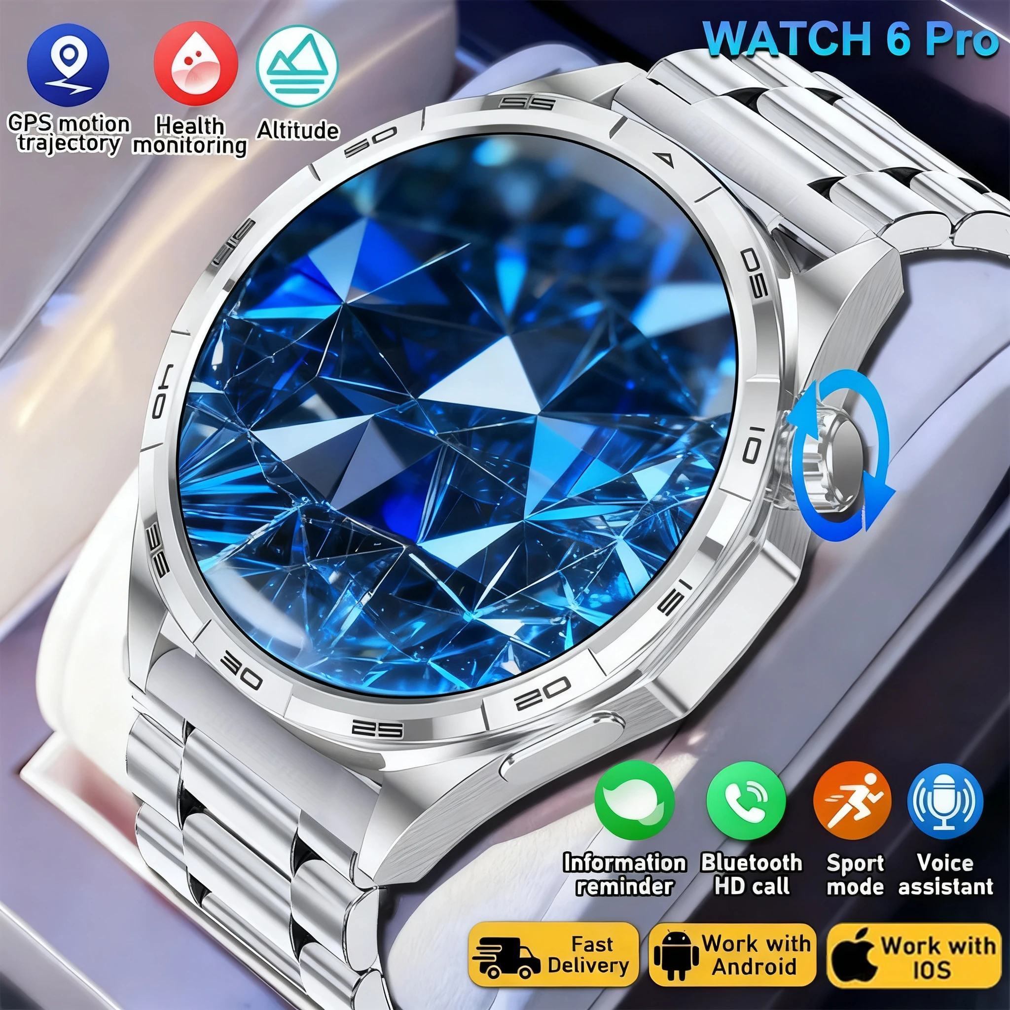 

HD AMOLED Screen G T6 Pro Smart Watch Men New GPS Motion trajectory Heart Rate Bluetooth Call NFC Sport Smartwatch Watch