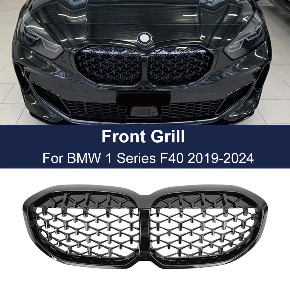 

2 Piece Car Front Grill Kidney Bumper Grille Black Diamond Style Racing Grills for BMW 1 Series F40 2020-IN Replacement Parts