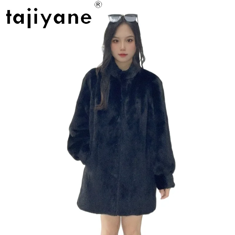 TAJIYANE Whole Mink Fur Coat Women Mid-length Winter Coat for Women Luxury Furry Tops Stand Collar Real Fur Jacket Casual Шуба