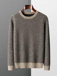 Yoyoselect Luxury Men 100% Cashmere Sweater Autumn Winter O-Neck Pullover Jacquard Pattern Jumper Soft Warm Knitwear Quality Top