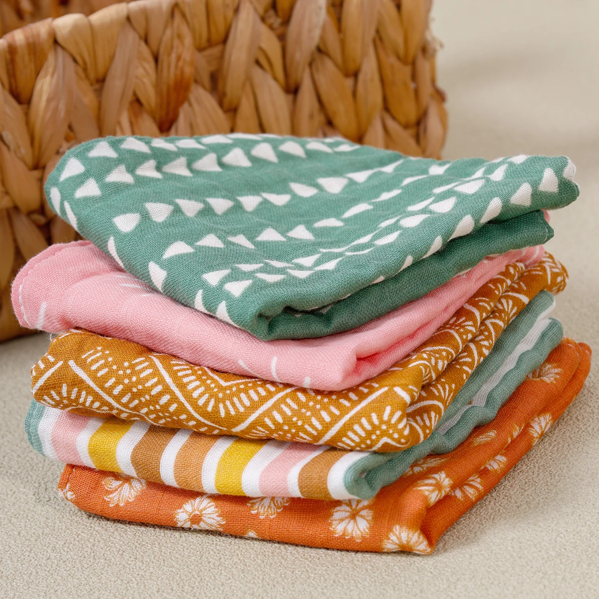 HappyFlute New Print 5Pcs 25*25CM Double-Sided Available Super Soft&Breathable Cotton Baby Multi-purpose  Square Towel