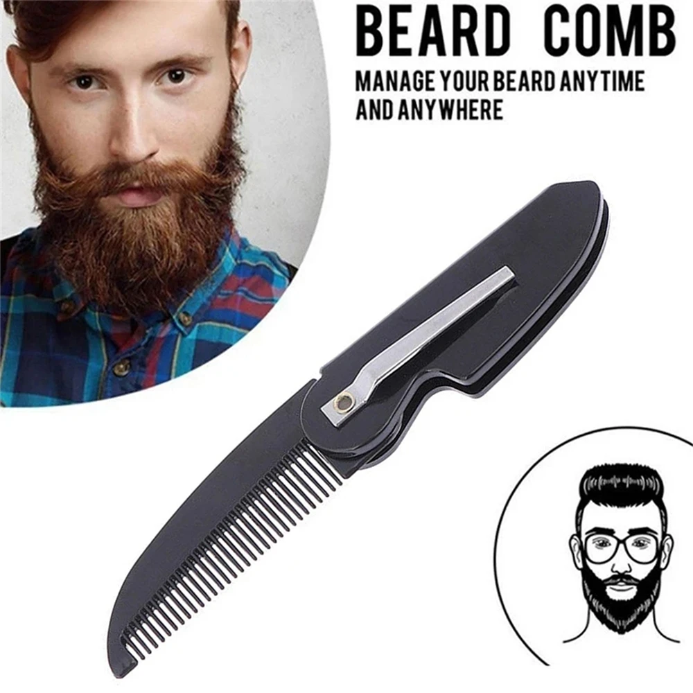 1pcs Man Woman Folding Portable Practical Pocket Clip Beard Comb Salon Styling Hair Tools Everyday Grooming Hair Black