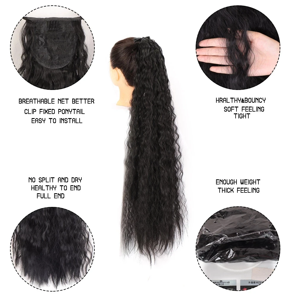 Aosiwig Synthetic Ponytail Kiinky Curly Drawstring Black Super Long Fake False Hair Piece Clip In Pony Tail Hairpiece For Women