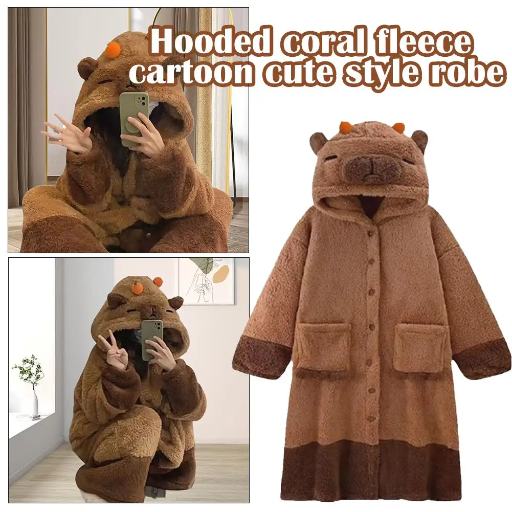 Cartoon Capybara Bathrobes Soft Animals Blanket Unisex For Adult Coral Velvet Warm Cosplay Costume Loose Onesie Pajamas Pants