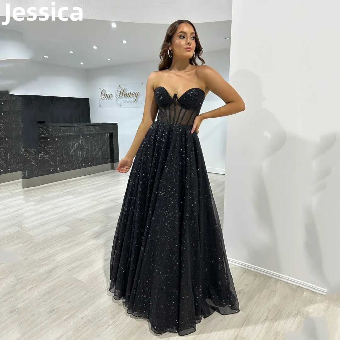 

Jessica Black Prom Dresses Sexy Strapless Glitter Tulle Evening Dresses Princess Corset Party Dresses 2024Vestidos De Fiesta