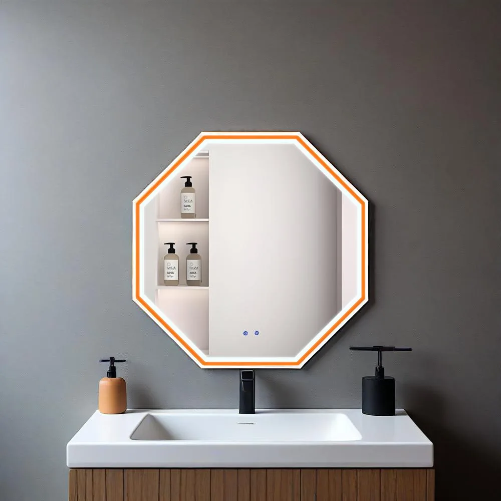 Bright orange octagonal mirror, bathroom wash, smart mirror, anti-fog light, new dressing table mirror