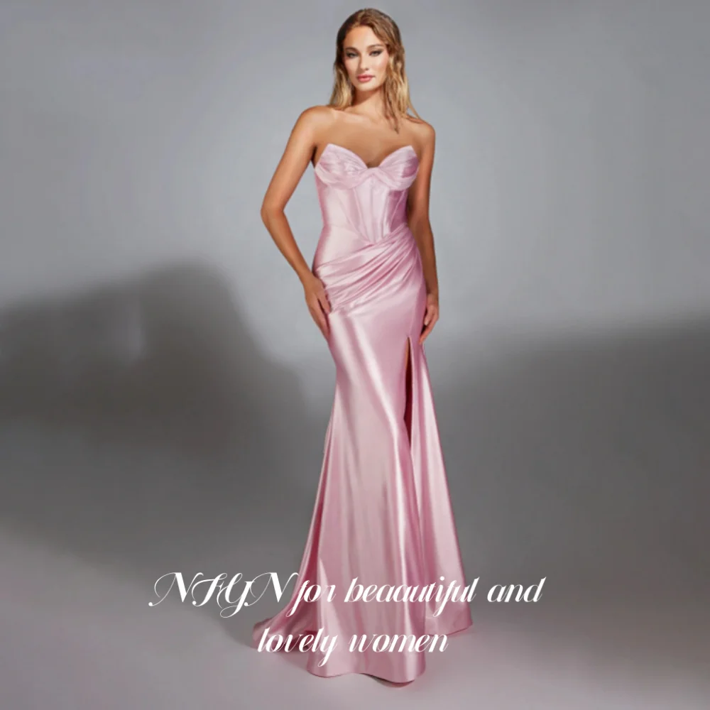 

NFYN Pink Elegant Formal Gown Sweetheart Sleeveless Prom Dresses Satin Side Split Mermaid Evening Dresses for Woman Customized