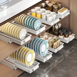 Kitchen Pull-out Dish Rack Drawer Drying Rack Sliding Bowls Dishes Drainer Storage Rack Sink Cabinet Organizer Tableware Holder