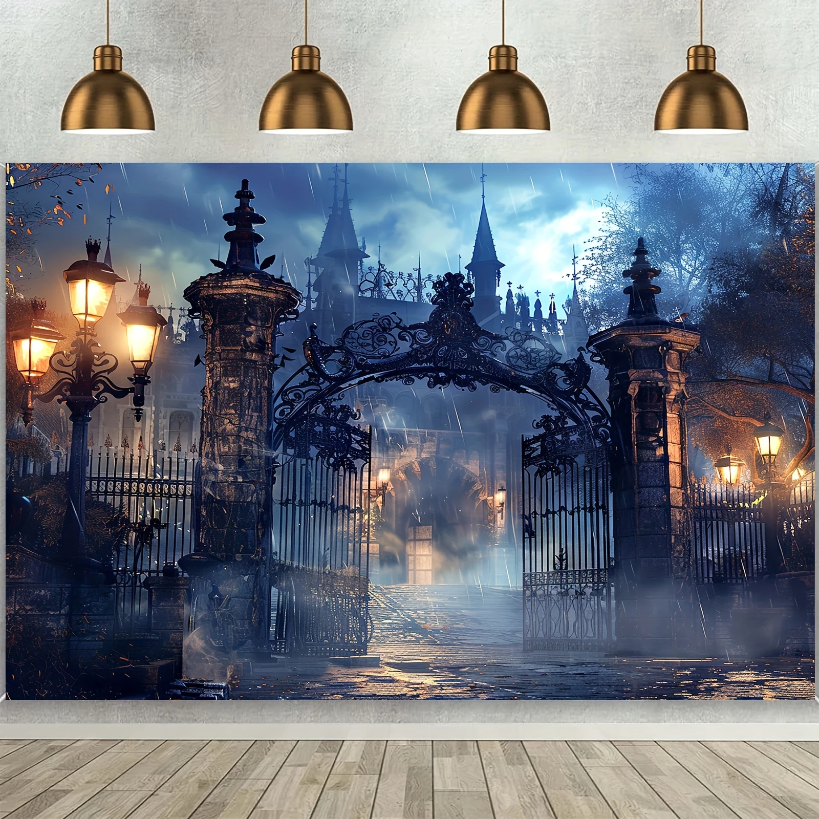 Spooky Castle Gate Halloween Backdrop - Versatile Polyester Photography Background For Parties & Decorations