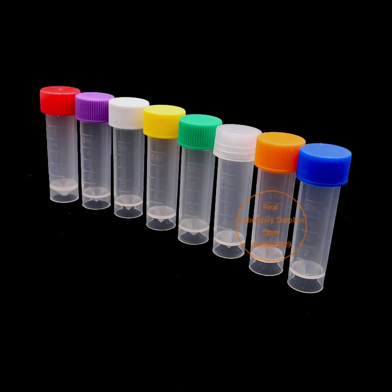 50 adet 100 adet 200 adet 300 adet 500 adet 5ml Cryovial plastik Test tüpleri Cryo flakon donma tüp conta ile