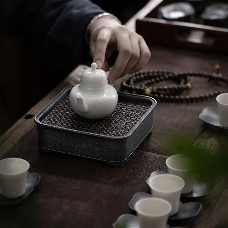 Pure Tin Old Pot Tray Retro Japanese Style Kung Fu Tea Set Dry Teapot Platform Tea Tray Water Drop Container Tray Pot Tea Table