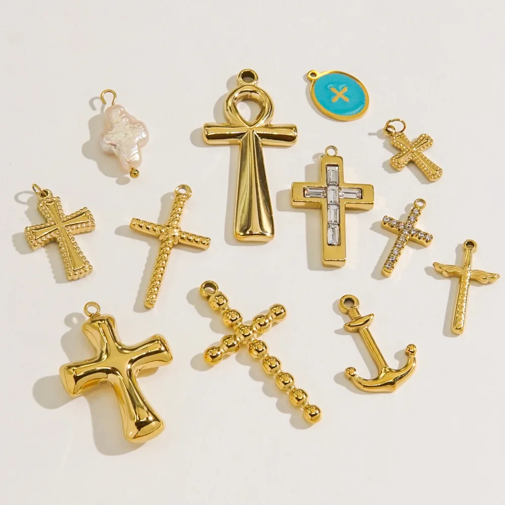 GD Gold Plated Simple Mirror Polished Cross Necklace Pendant Charm Stainless Steel Small Cross Pendant For Jewelry Making