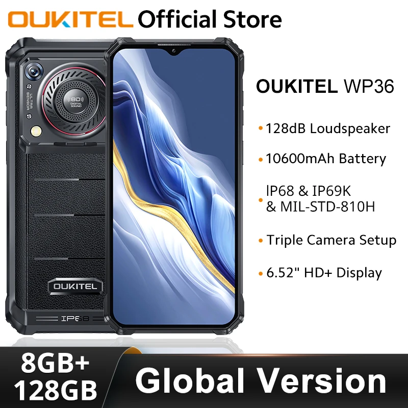 Oukitel-Smartphone robuste WP36, 10600mAh, écran 6.52 ", 8 Go, 128 Go, caméra arrière 13MP, téléphone portable Android 13