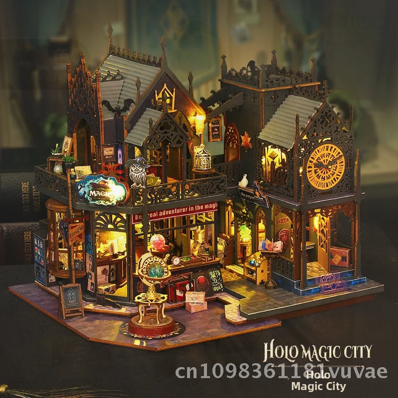 Jiate bricolage Cottage ES012 Horo ville magique assemblé à la main 3D Puzzle Miniature maison modèle ornement pour jeunesse jouet en bois