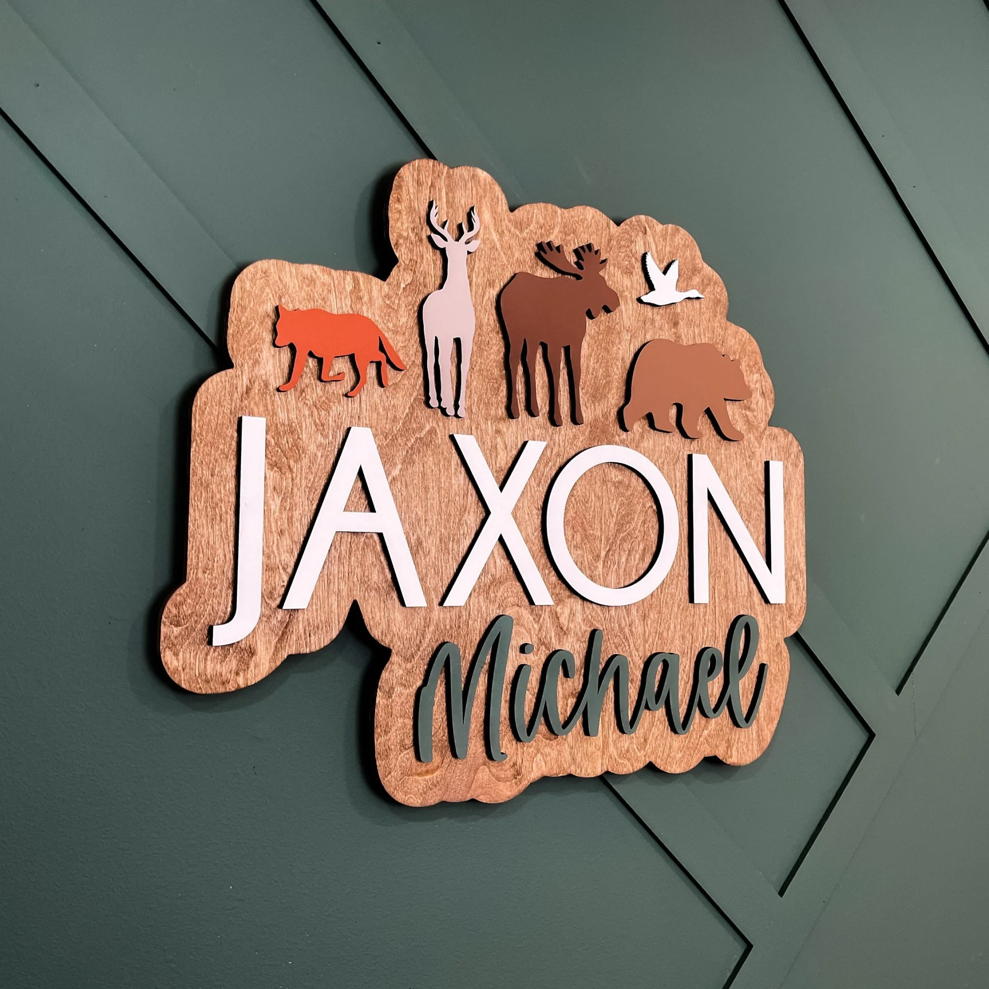 Letrero personalizado con nombre del bosque en 3D, decoración personalizada para guardería, vida silvestre, inspirado en la naturaleza, nombre de madera, habitación de niños, letrero con nombre del bebé, Idea de regalo