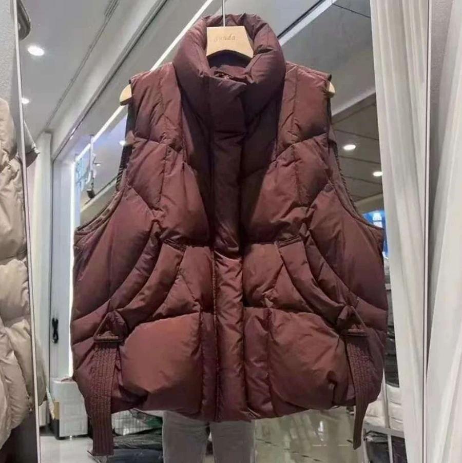 

2025 Winter Down Cotton Vest Women Loose Solid Sleeveless Jacket Coat Female Black White Warm Vests Autumn Lightweight Waistcoat