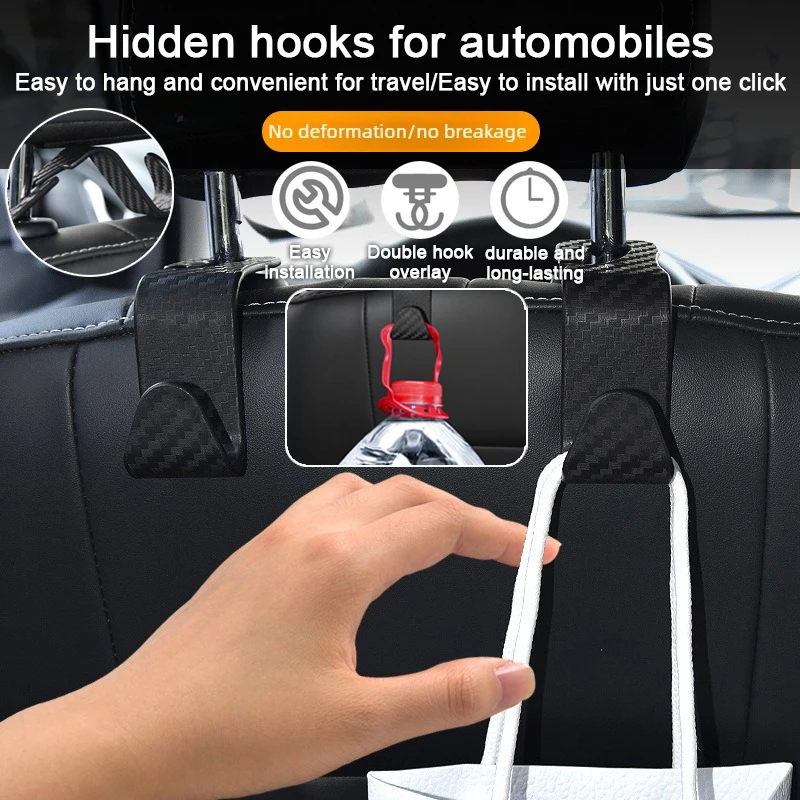 1/2 Concealed carbon fiber patterned hooks for multifunctional vehicles seat backs interior items hooks headrests seat backrests