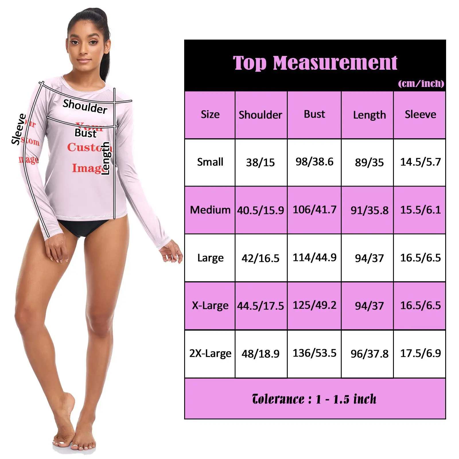 Women Long Sleeve Quick-drying Top Custom Image Rash Guard Surf Shirts Running Biking Rashguard Shirt Swimsuit UPF 50+ Beachwear