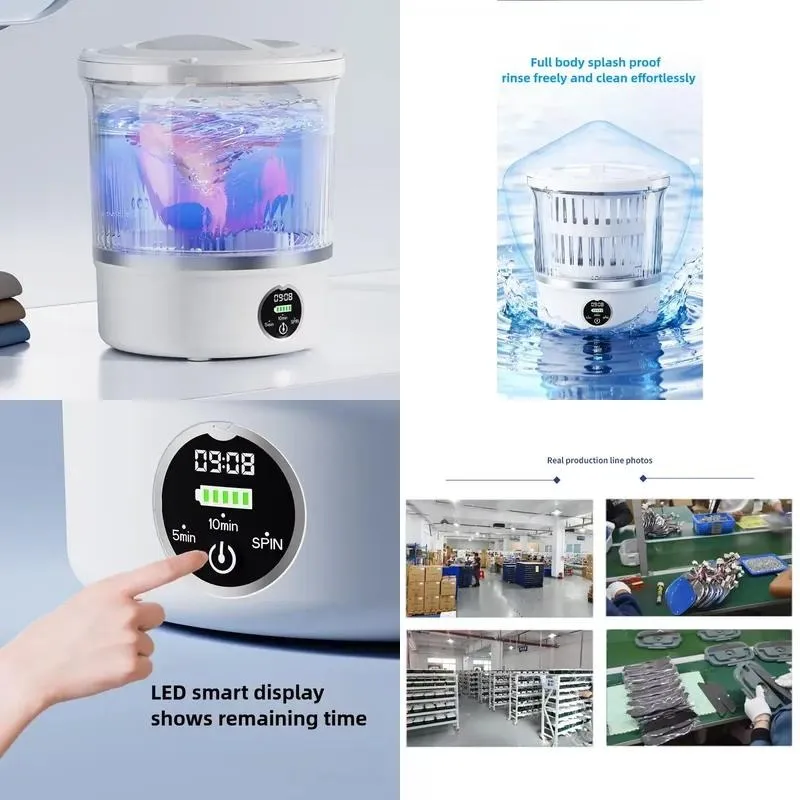 Compact Mini Washing Machine with Integrated Drain Basket Non Slip Base Large Drain for Lightweight Clothing Care