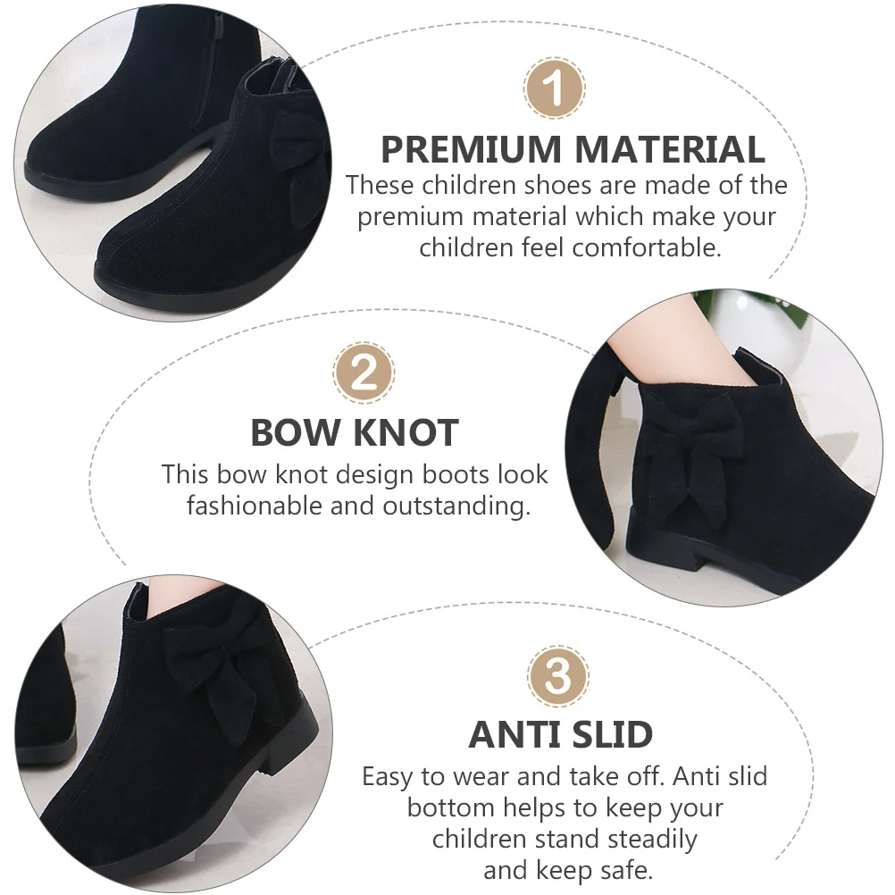 

1Pair Children Bow-Knot Short Boots Comfortable Easy Wear Kids Warm Winter Shoes Girls Casual Ankle Boots Non-Slip Sole
