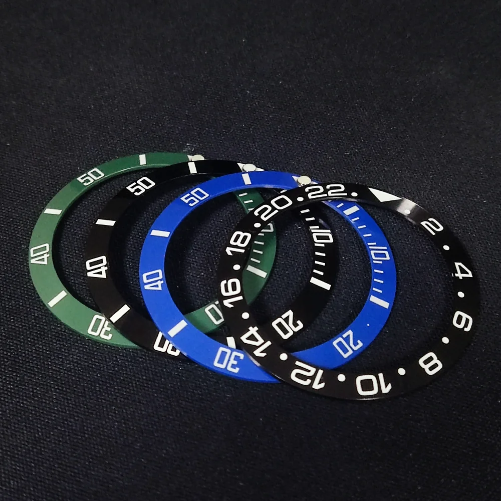 حلقة إدراج حافة سيراميك منحدرة مضيئة للرجال ، استبدال ساعة ميكانيكية ، استبدال GMT ، القطر الداخلي ، 38 ، أزرق وأخضر