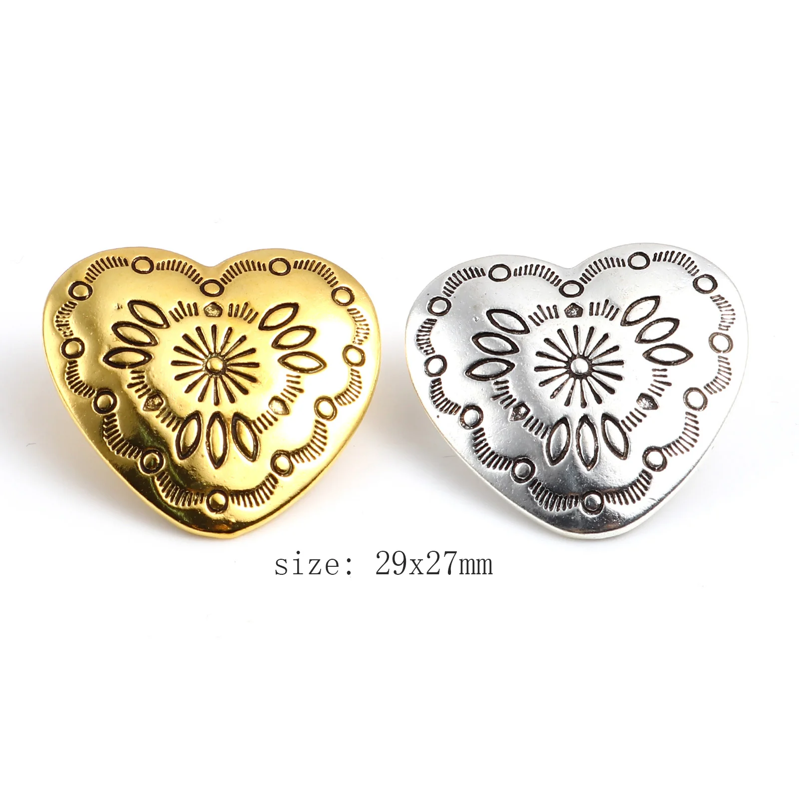 3PCs Sweet Heart Metal Valentine\'s Day ButtonGold/Silver Color Carved DIY Sewing Craft For Clothing Garment Coat Accessories