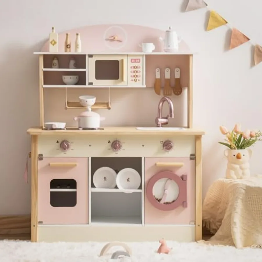 

Деревянный игровой кухонный набор ROBOTIME, реалистичный дизайн, для мальчиков и девочек от 3 лет, розовый